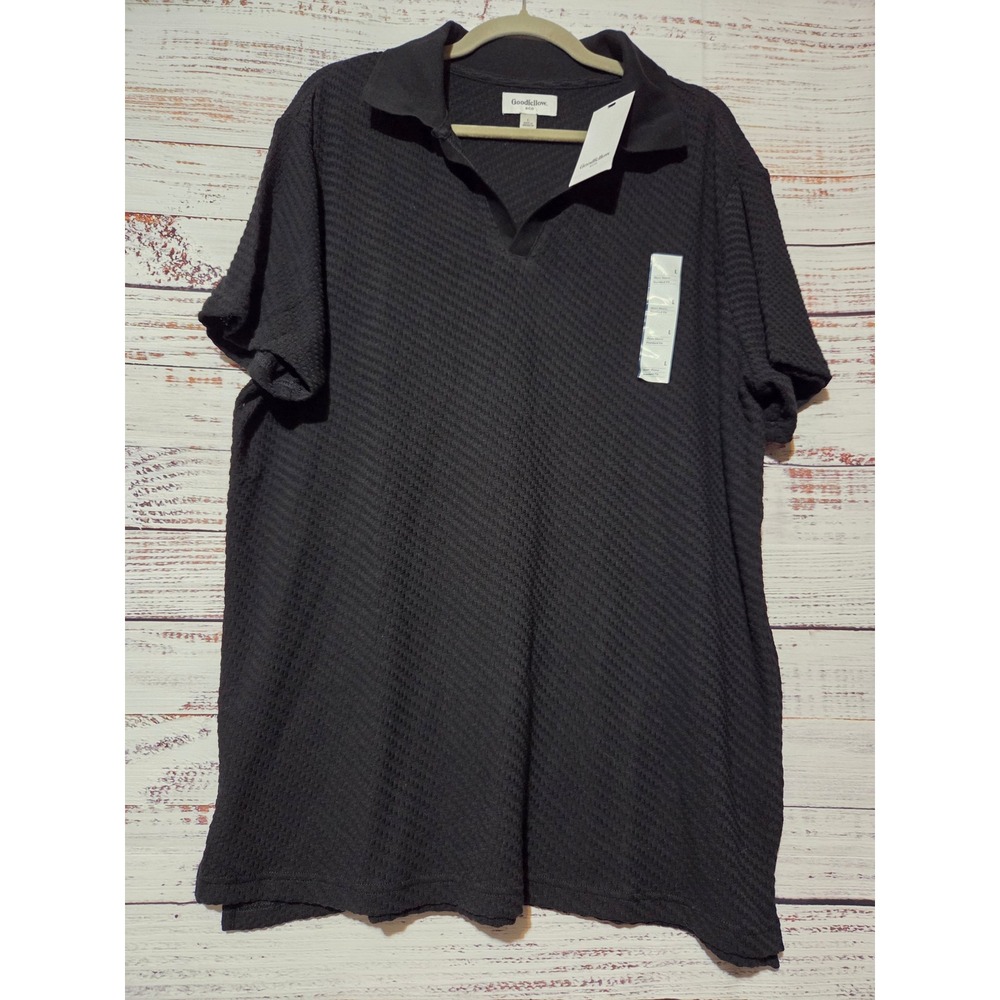 Goodfellow & Co Mens Black Textured Short Sleeve Polo Shirt L New Minimalist